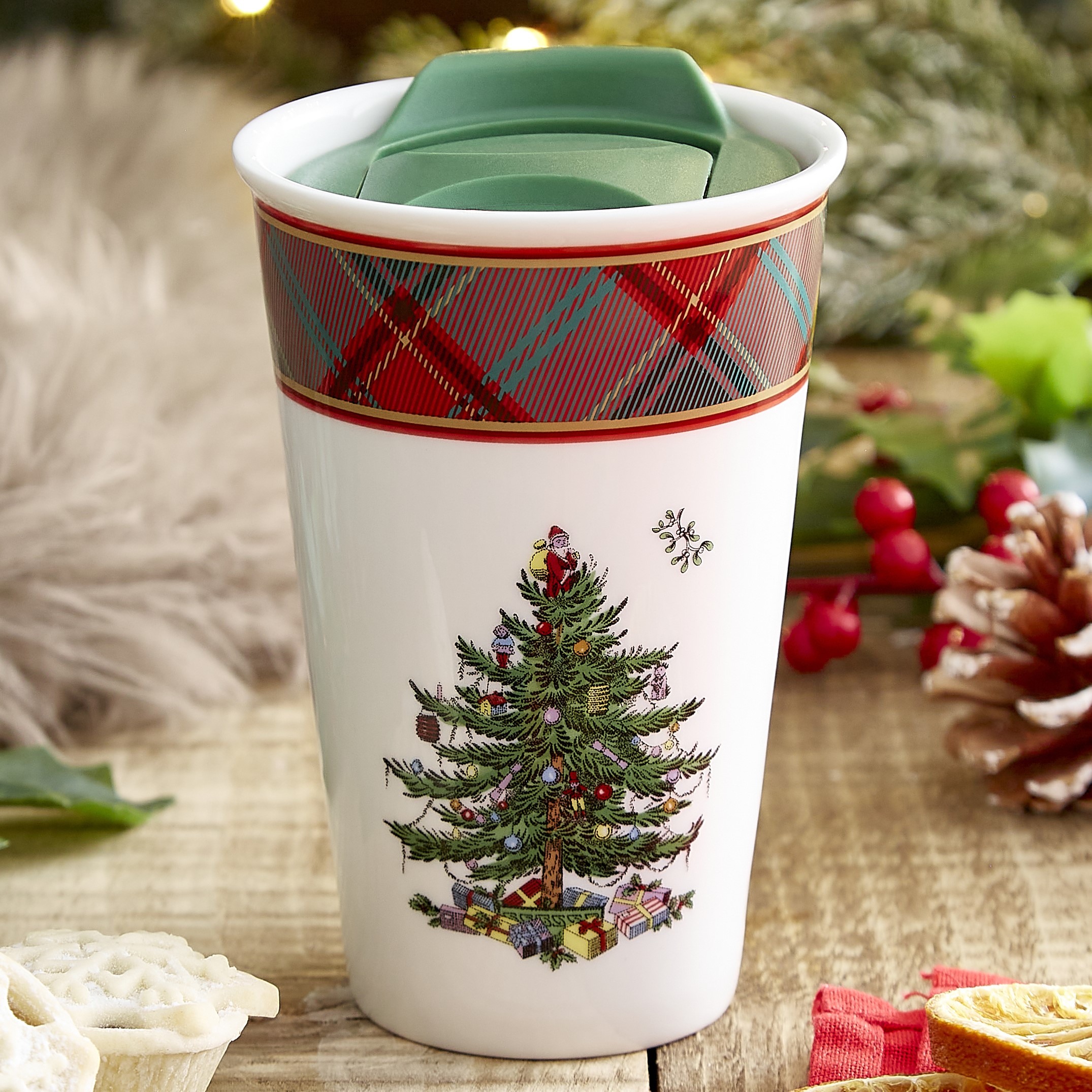 Christmas Tree Tartan Travel Mug, 8 fl.oz. image number null